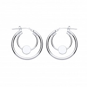 925 Sterling Silver Double Hoop Earrings With Disk Detail