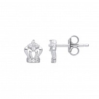 925 Sterling Silver CZ Princess Crown Stud Earrings