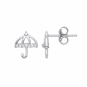 Silver CZ Umbrella Stud Earrings