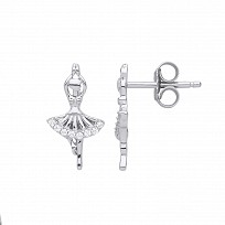 Silver CZ Ballerina Stud Earrings