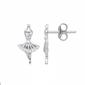 Silver CZ Ballerina Stud Earrings