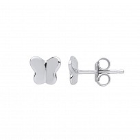 Silver Polished Butterfly Stud Earrings