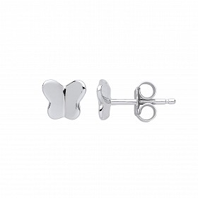 Silver Polished Butterfly Stud Earrings