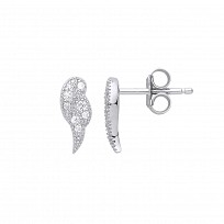 Silver CZ Angel Wings Stud Earrings