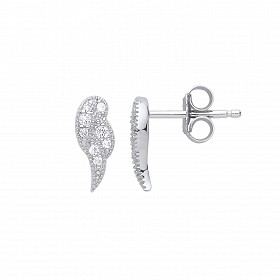 Silver CZ Angel Wings Stud Earrings