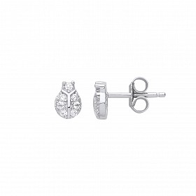 925 Sterling Silver CZ Ladybird Stud Earrings