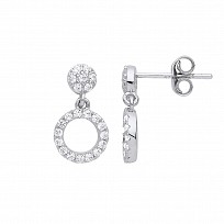 925 Sterling Silver CZ Circle Drop Earrings