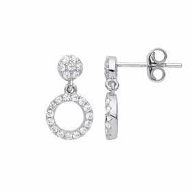 925 Sterling Silver CZ Circle Drop Earrings