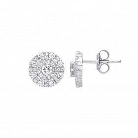 Silver CZ Circle Stud Earrings