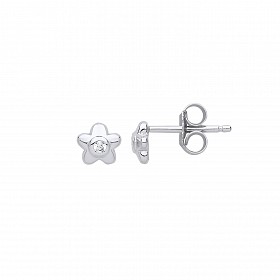925 Sterling Silver CZ Flower Stud Earrings