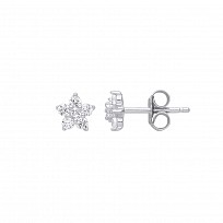 925 Sterling Silver CZ Flower Stud Earrings