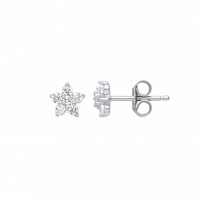 925 Sterling Silver CZ Flower Stud Earrings