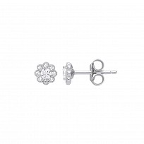 925 Sterling Silver CZ Flower Stud Earrings