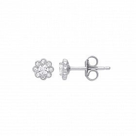 925 Sterling Silver CZ Flower Stud Earrings