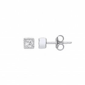 925 Sterling Silver CZ Square Stud Earrings