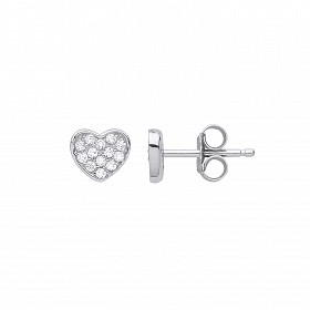 925 Sterling Silver CZ Heart Stud Earrings