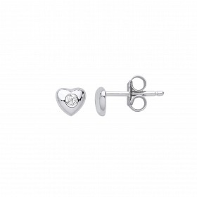 925 Sterling Silver CZ Heart Stud Earrings