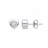 925 Sterling Silver CZ Heart Stud Earrings