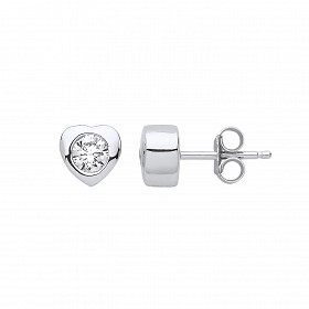925 Sterling Silver CZ Heart Stud Earrings