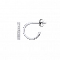 925 Sterling Silver CZ Half Hoop Earrings