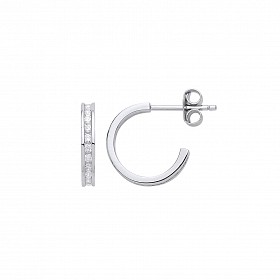 925 Sterling Silver CZ Half Hoop Earrings