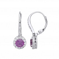 925 Sterling Silver CZ & Amethyst Fancy Drop Earrings