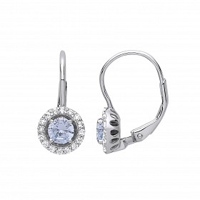 925 Sterling Silver CZ & Aquamarine Round Drop Earrings
