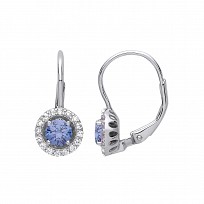 925 Sterling Silver CZ & Blue Topaz Round Drop Earrings