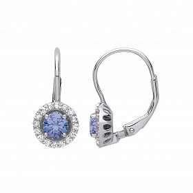 925 Sterling Silver CZ & Blue Topaz Round Drop Earrings