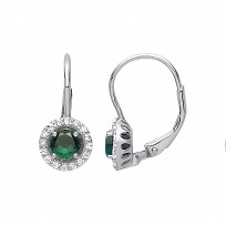 Silver CZ & Emerald Round Drop Earrings