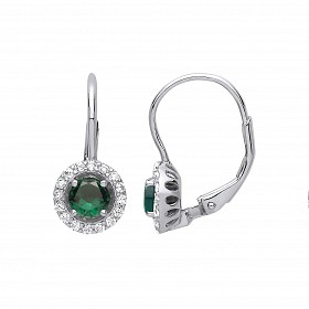 Silver CZ & Emerald Round Drop Earrings