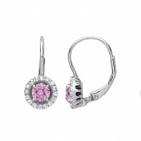 Silver CZ & Pink CZ Round Drop Earrings