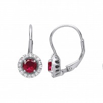 Silver CZ & Ruby Round Drop Earrings
