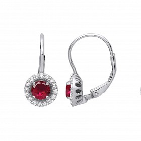 Silver CZ & Ruby Round Drop Earrings