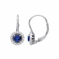 925 Sterling Silver CZ & Sapphire Round Drop Earrings