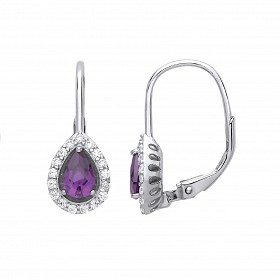 925 Sterling Silver CZ & Amethyst Pear Drop Earrings