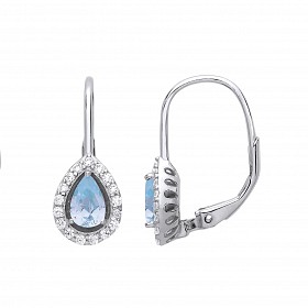 925 Sterling Silver CZ & Aquamarine Pear Drop Earrings