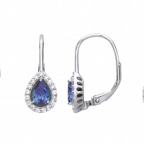 925 Sterling Silver CZ & Capri Blue Pear Drop Earrings