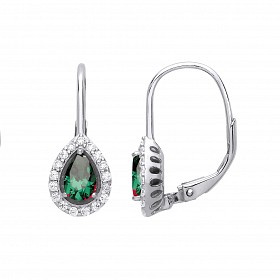 Silver CZ & Emerald Pear Drop Earrings