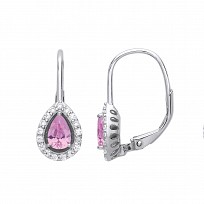 Silver CZ & Pink Pear Drop Earrings