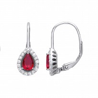 Silver CZ & Ruby Pear Drop Earrings