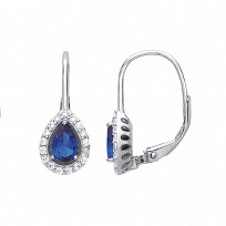 925 Sterling Silver CZ & Sapphire Pear Drop Earrings