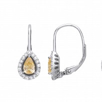 925 Sterling Silver CZ & Yellow Citrine Pear Drop Earrings