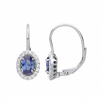 925 Sterling Silver CZ & Capri Blue Halo Oval Drop Earrings