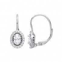 Silver Cubic Zirconia Halo Oval Drop Earrings