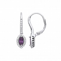 925 Sterling Silver CZ & Amethyst Pointed Oval Drop Earrings