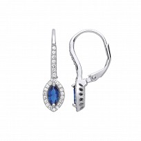 925 Sterling Silver CZ & Sapphire Pointed Oval Drop Earrings