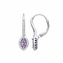 925 Sterling Silver CZ & Violet Pointed Oval Drop Earrings