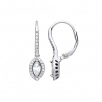 Silver Cubic Zirconia Pointed Oval Drop Earrings