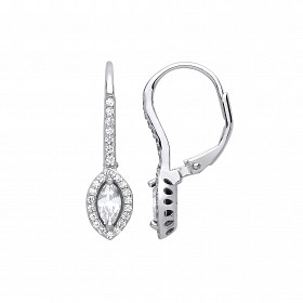 Silver Cubic Zirconia Pointed Oval Drop Earrings